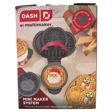 Dash Mini Waffle Maker Multi 7 Plates Christmas Holiday Snowman Santa Pumpkin