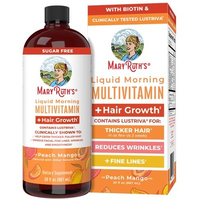 MARYRUTH'S Liquid Morning Multivitamin + Hair Growth, Peach Mango, 30oz. Ex.7/27