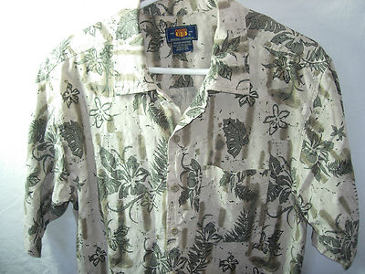 MENS TAN BLUE GREEN ROUTE 66 COTTON HAWAIIAN ISLAND ALOHA SHIRT SIZE M S 42''