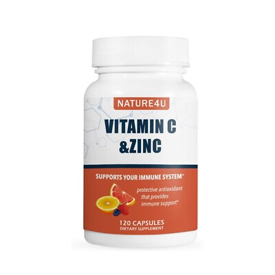 Nature4U Vitamin C 1000mg with Zinc and Rose Hips, Immune Support 120 Capsules