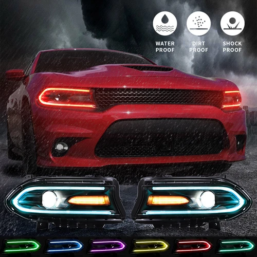 Pair VLAND For Dodge Charger SRT LED Headlights DRL Multicolor Change 2015-2023 - Picture 15 of 19