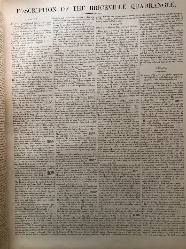 Mapas folio antiguos de Briceville Tennessee del Atlas Geológico de Estados Unidos de 1896 Foto 2 de 4