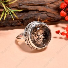 Black Rutile Quartz Ring 925 Sterling silver Band Statement Ring Handmade Ring