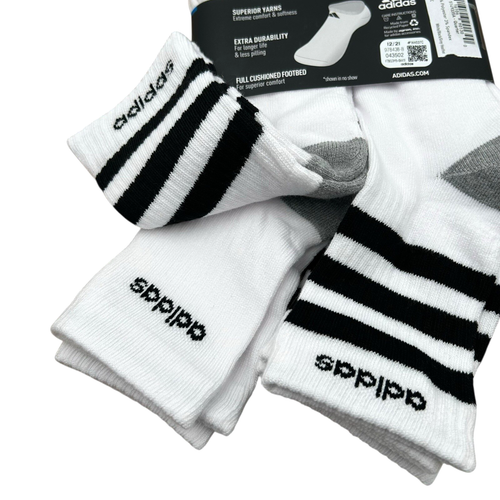 adidas Mens Athletic Mid Calf Socks 12pk Cushioned Sz 6-12 White &Black 3-Stripe - Picture 4 of 12