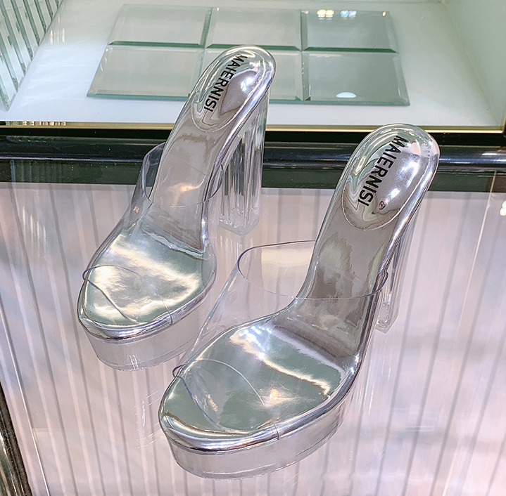 Ladies Perspex Platform Transparent Shoes High Heels Slipper | eBay