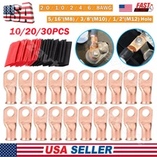 10/30X Car Battery Cable Ends Lugs Copper Ring Terminals Eyelets Wire Connectors