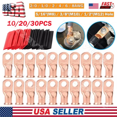 KUZAVTYE 10/30X Car Battery Cable Ends Lugs Copper Ring Terminals Eyelets Wire Connectors