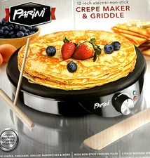Parini 12” Electric Non-Stick CREPE Maker & Griddle Blintzes Pancakes 120V 1000W