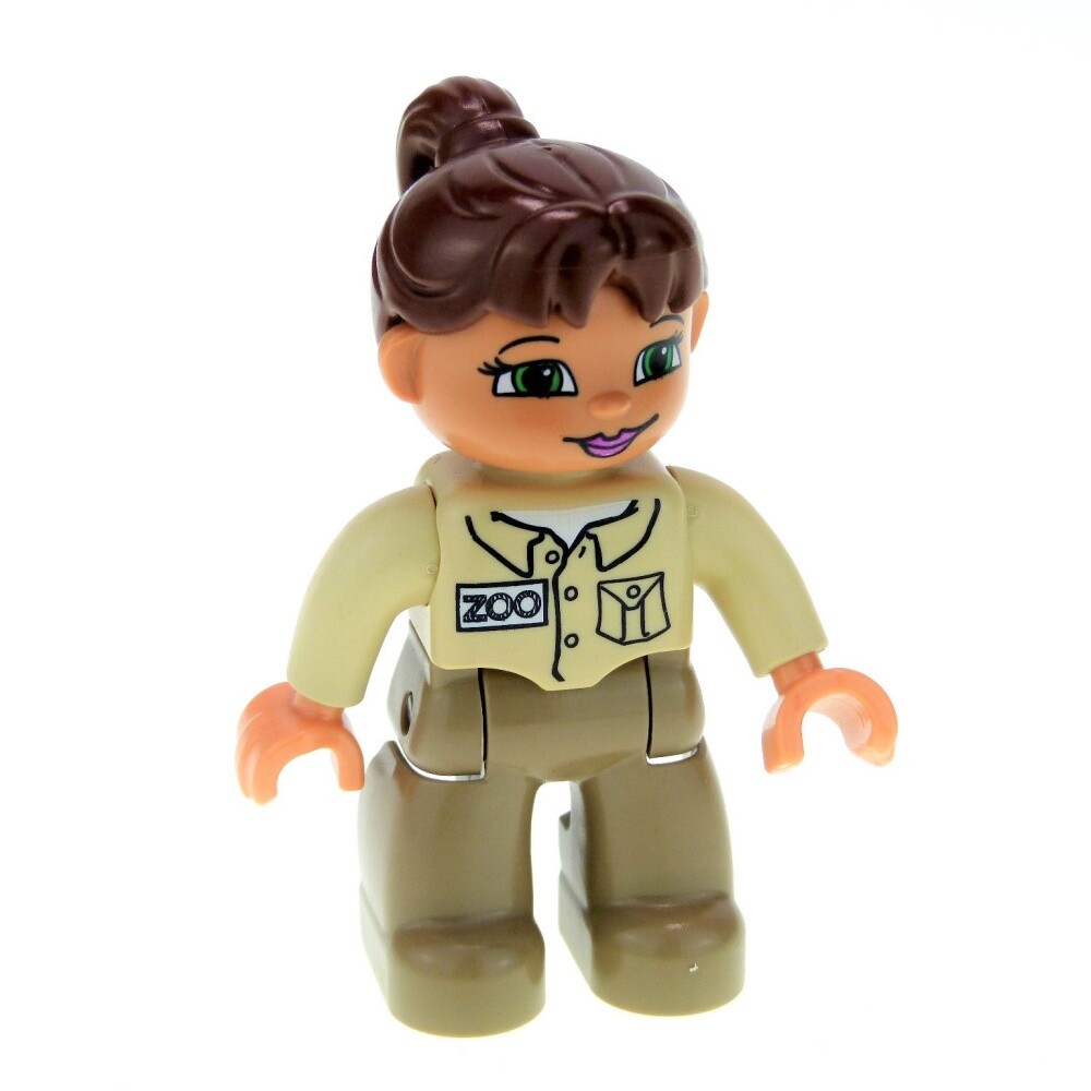 1x Lego Duplo Figure Woman Dark Beige Jacket Beige Zoo Keeper 47394pb021