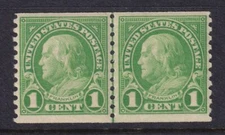 1923 Franklin Sc 597 1c green VF rotary coil line pair MNH full OG (TD