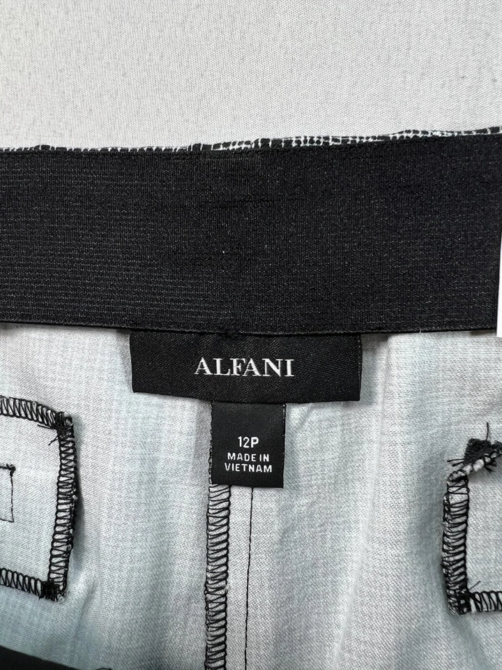 Pantalones de vestir Alfani para mujer talla 12 Petite 12P negro blanco patrón tobillo nuevos Foto 3 de 4