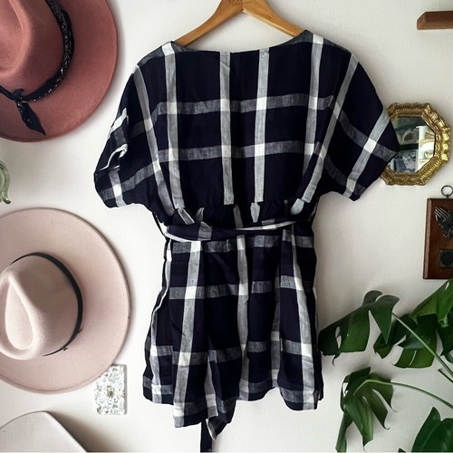 ANTHROPOLOGIE The Odells Top envolvente 100 % lino a cuadros para mujer TALLA GRANDE minimalista - Imagen 4 de 8