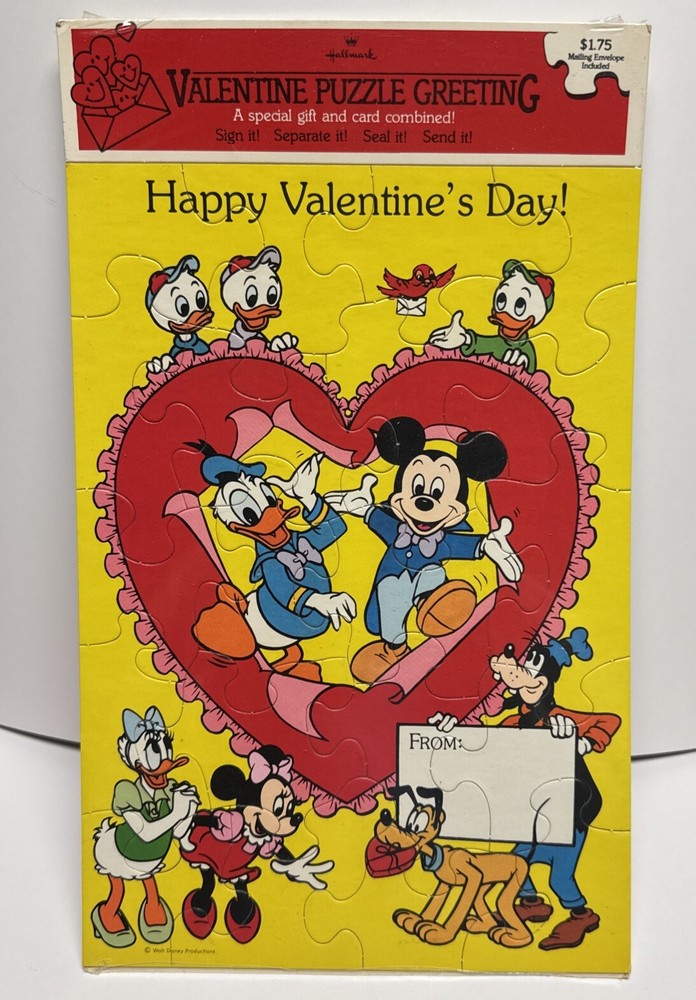 Vtg Disney Mickey Minnie Mouse Puzzle Valentine's Day Card, New!
