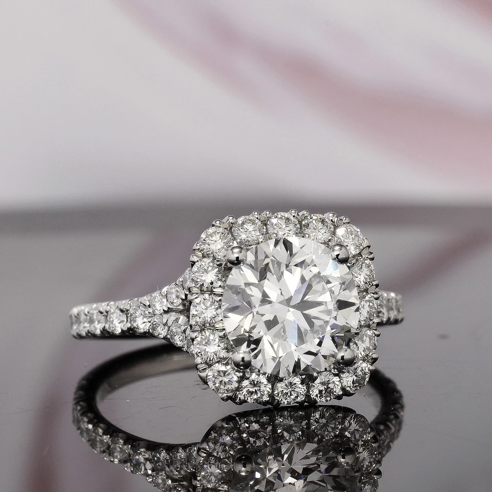 18K WG 1.90 Ct Round Cut Diamond Halo Baby Split Shank Engagement Ring E,VS2 GIA - Image 4 of 4