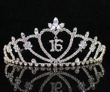 SWEET SIXTEEN 16TH 16 YEARS BIRTHDAY RHINESTONE TIARA CROWN HAIR COMBS T1185g