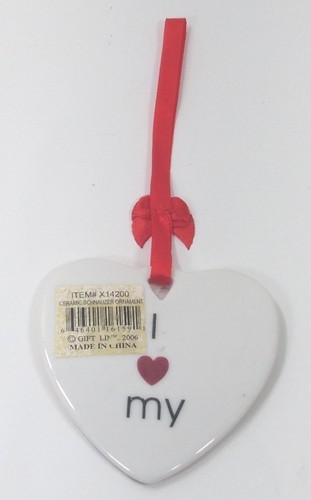 I Love My Schnauzer Dog Ceramic Ornament Red Ribbon Hanger - Imagen 2 de 2