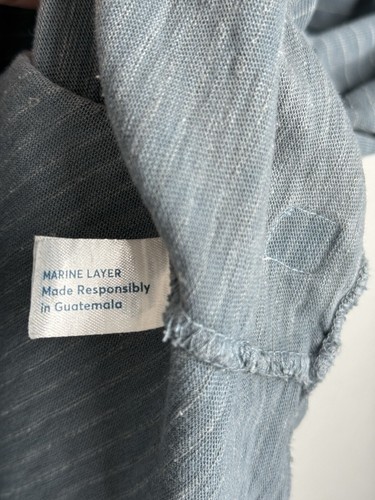 Camisa de Capa Marina para Hombres Pequeña Azul a Rayas Dobladillo Bolsillo Camiseta Tejido Slub - Imagen 4 de 10