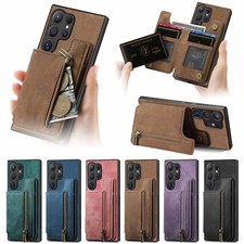 Men Zipper Leather Luxury Card Case With Stand Flip Wallet Pocket Phone Cover
