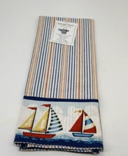 NWT 10% Cotton Kitchen Towel Red White Blue Sailboats 18x28" Kay Dee Designs