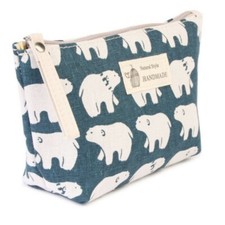 Blue White Polar Bear Cosmetic Travel Toiletries Bag