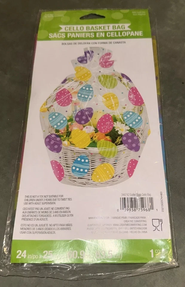 Easter Eggs Large Basket Cello Bag 24" x 25" Plastic Easter Supplies Decoration - Image 2 of 4