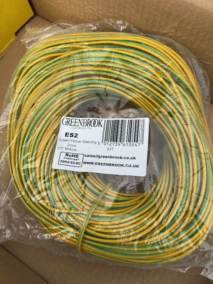 Greenbrook Green Yellow Electrical Earth Sleeving PVC 2mm