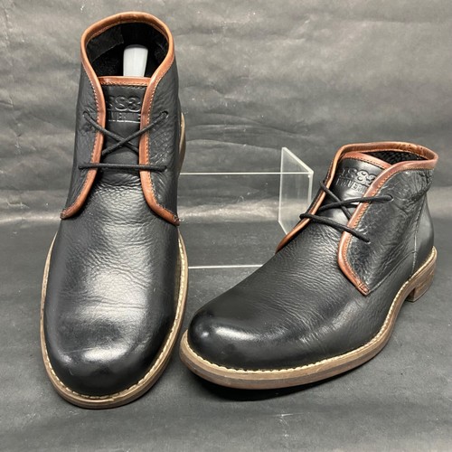 Size 10- Wolverine Chukka Boots Plain Toe Black Leather Lace Up Ankle Shoes Men - Picture 11 of 15