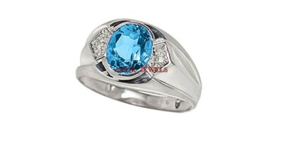 Natural Blue Topaz Gemstone with 925 Sterling Silver Ring for Men's AJ449
