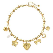 18K Chunky Charm Necklace for Women,Heart Chain Bow Gold Photo Lockets-1