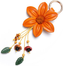 Leather Purse Charms Lily Flower Keychain Bag Keychains Accessories for Women Wa