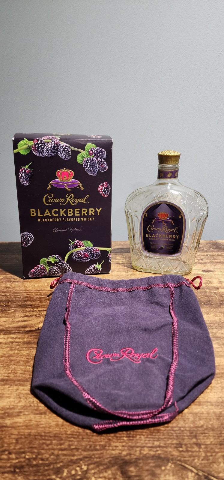 Crown Royal Blackberry Limited Edition Empty Bottle with Bag and Box