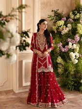 Fancy Designer Red Faux Georgette Kurta Palazzo With Dupatta For Wedding Wear