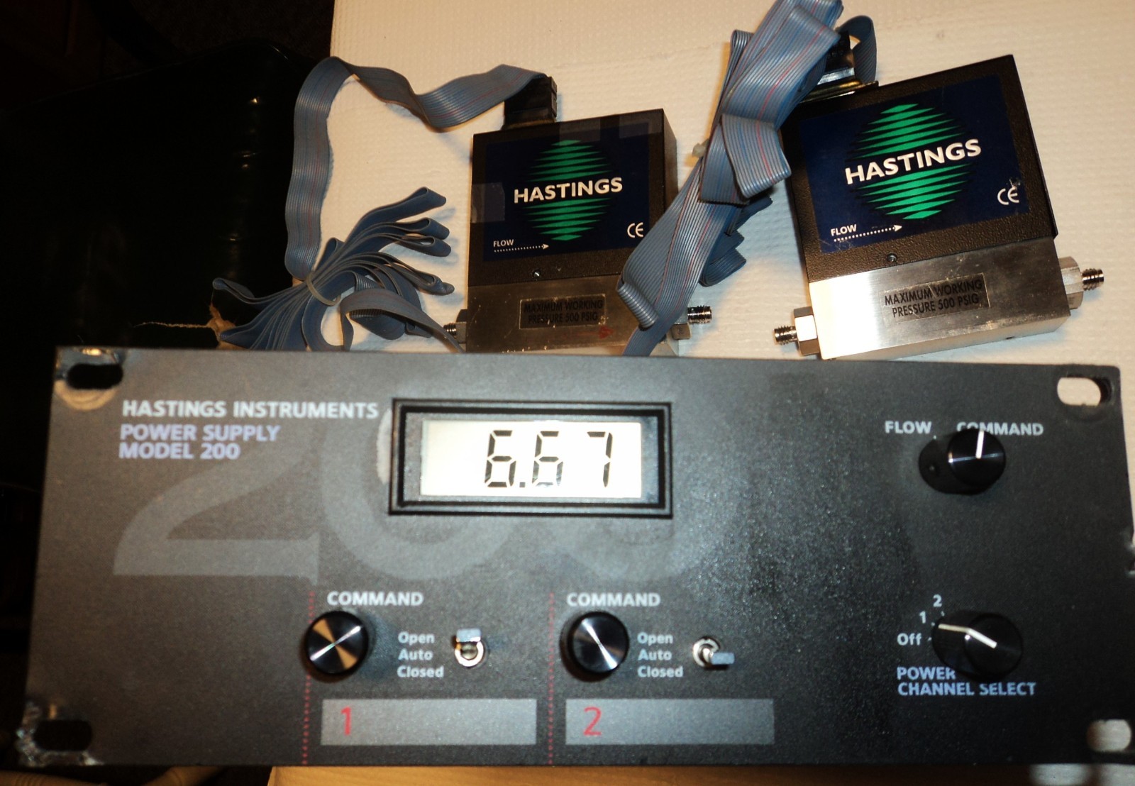 Hastings Model 200 Two Channel Mass Flow Control Power Supply & Flow Controllers