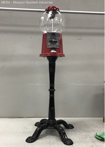 Vintage Style Red Gumball Machine With Black Pedestal Stand 37 Inch Tall