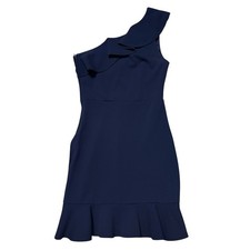One Shoulder Dress Size 5 Navy Blue Ruffle Mini Semi Formal Wedding Guest Event