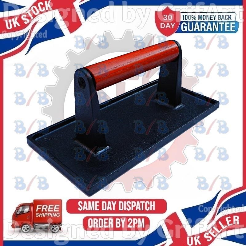LARGE HEAVY DUTY CAST IRON BURGER BACON STEAK MEAT PRESS 1.15KG WEIGHT GRILL BBQ