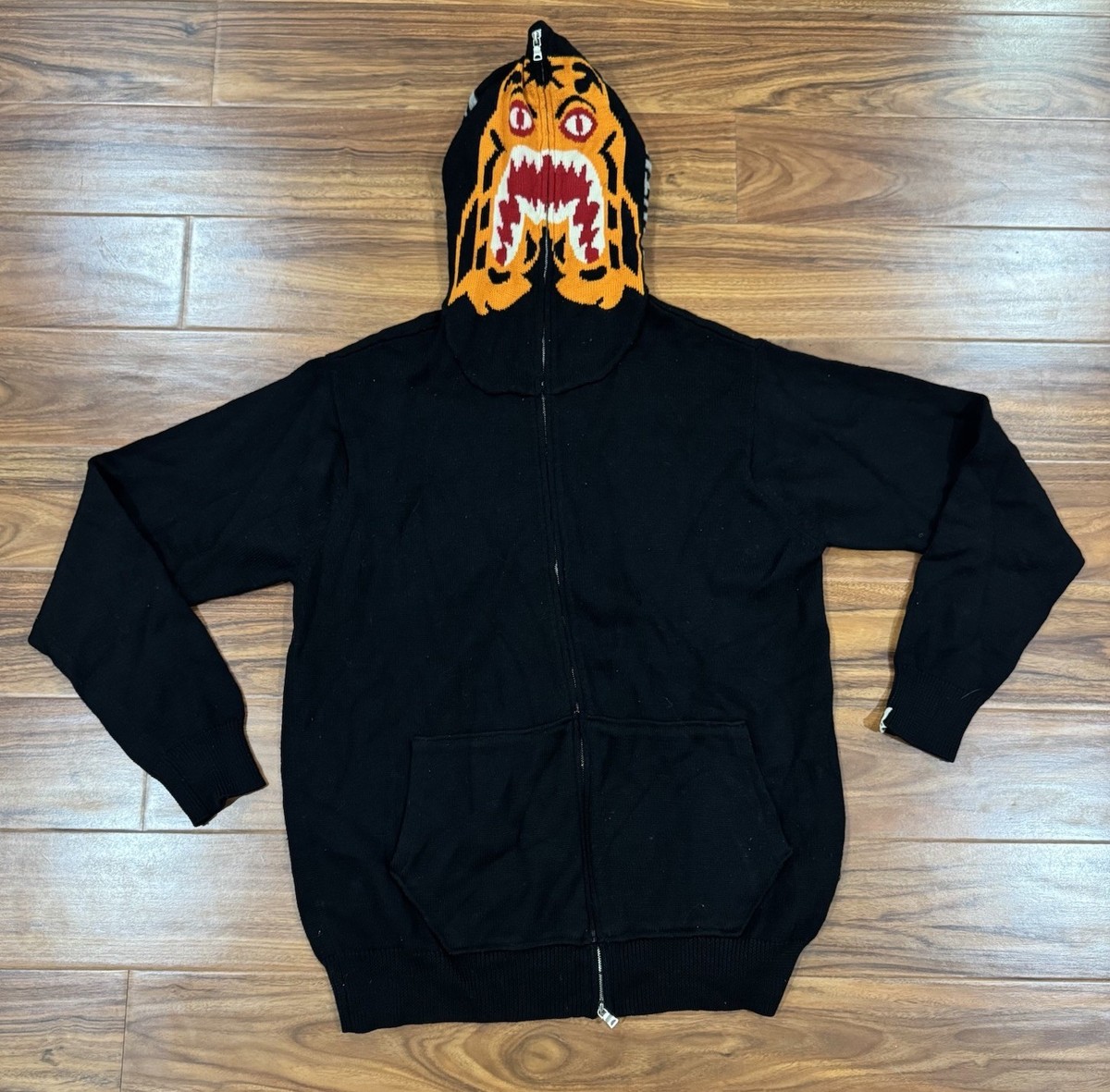 OG Bape Black Tiger Full Zip Knitted Hoodie size XL Nigo Era Japan