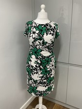 Roman Originals Dress Size 18 Green White Ruched Size Stretchy Ruched Side Lined