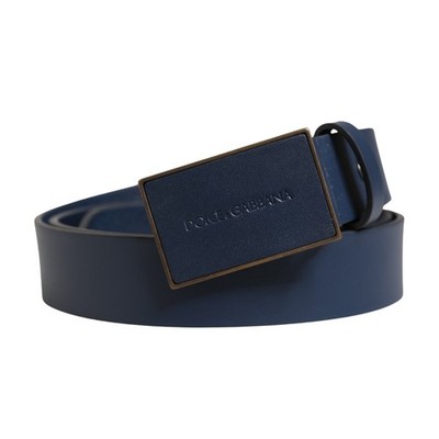 DOLCE & GABBANA Belt Men Blue Calf Leather Logo Metal Buckle 110cm / 44in 470usd