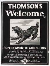 Thomson's Welcome Amontillado Sherry Wine Vintage Label 3.75x4.75"