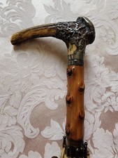Antique Antler Stag Sterling Silver Handled Silk Umbrella Parasol