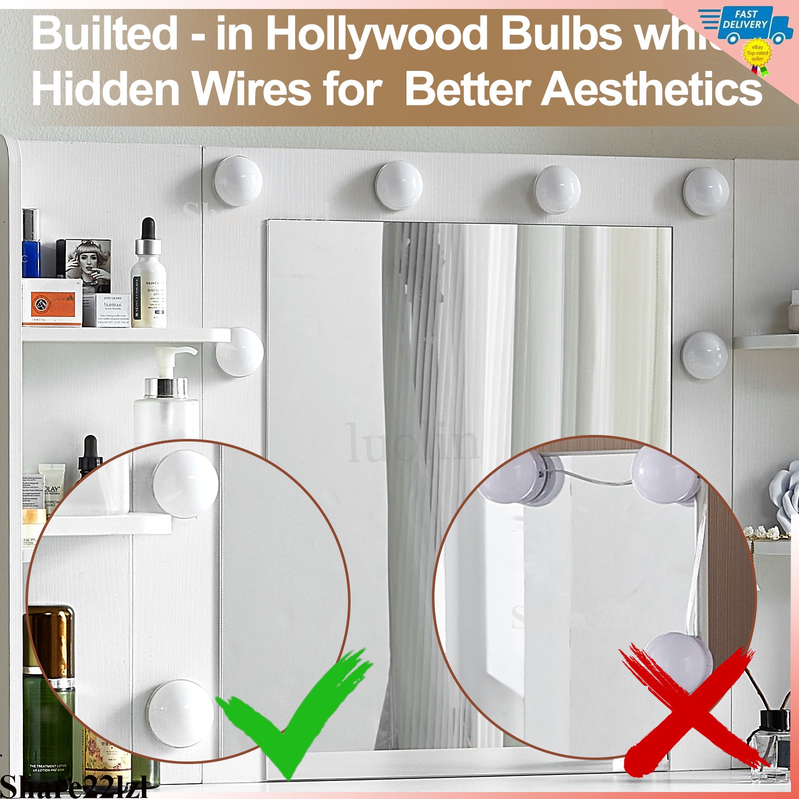 Vanity Set Makeup Desk Dressing Dresser Desk Table with 7 Drawer with Led Lights