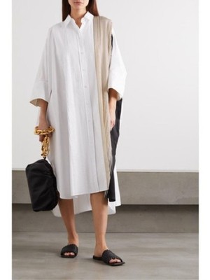 Joseph White Midi Shirt Dress with Beige Contrast Panel