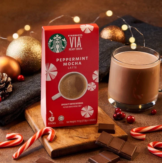 2026 NIB 4 Ser Starbucks Instant Coffee VIA Peppermint Mocha Latte Christmas Gif - Image 2 of 2