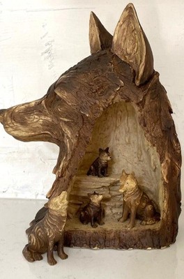 Poly Resin Wolf Head Diorama Wolf Pack Wall Art Sculpture Illuminated 12 