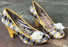 Poetic Licence London Picnic Ready Heel Rosette Accent Retro Shoes 7.5 US/38.5EU