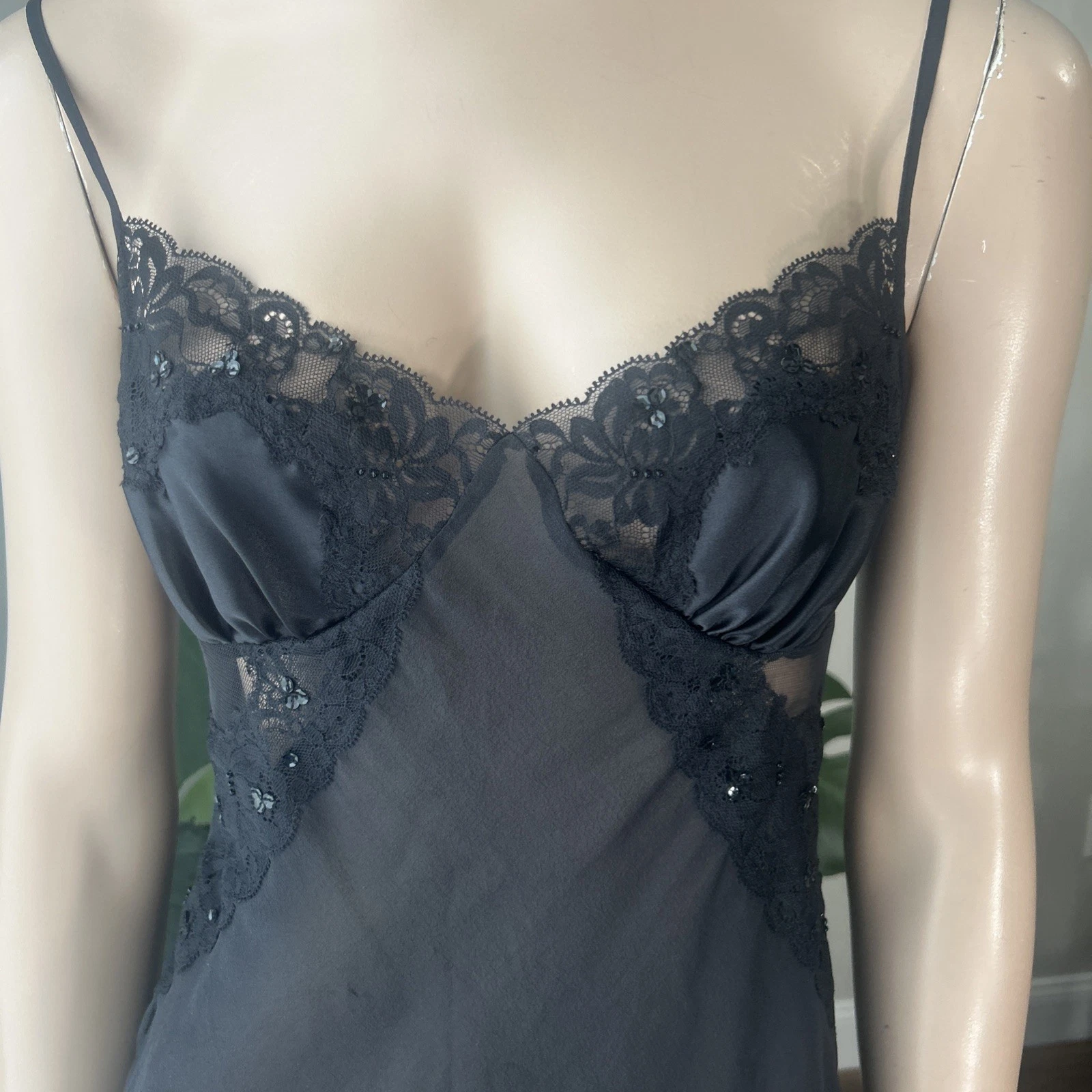 UNDERCOVER Victoria’s Secret Babydoll Vestito Slip Camicia da Notte Trasparente Setoso Nero Tg S