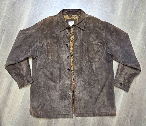 Solitude Men's Jacket L Brown Suede Button Front Lined Point Collar Mid-Length - product listing photo