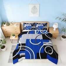 Royal Blue Black Grey Bedding Sets Swirls Spiral Comforter Set Full Multi 07
