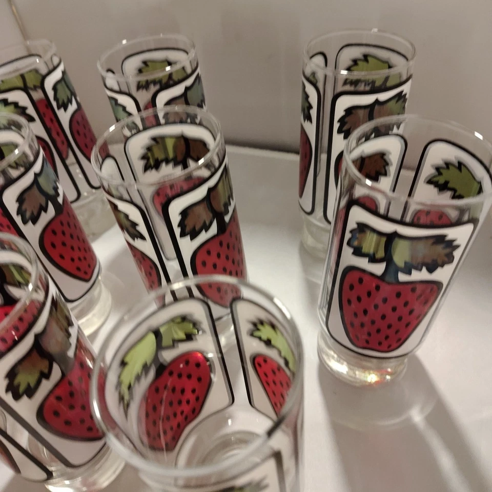 Vaso Pedestal Fresa Libbey Vidrio 16oz Retro Años 80 6 1/2" Juego De 8 De Colección Foto 4 de 4